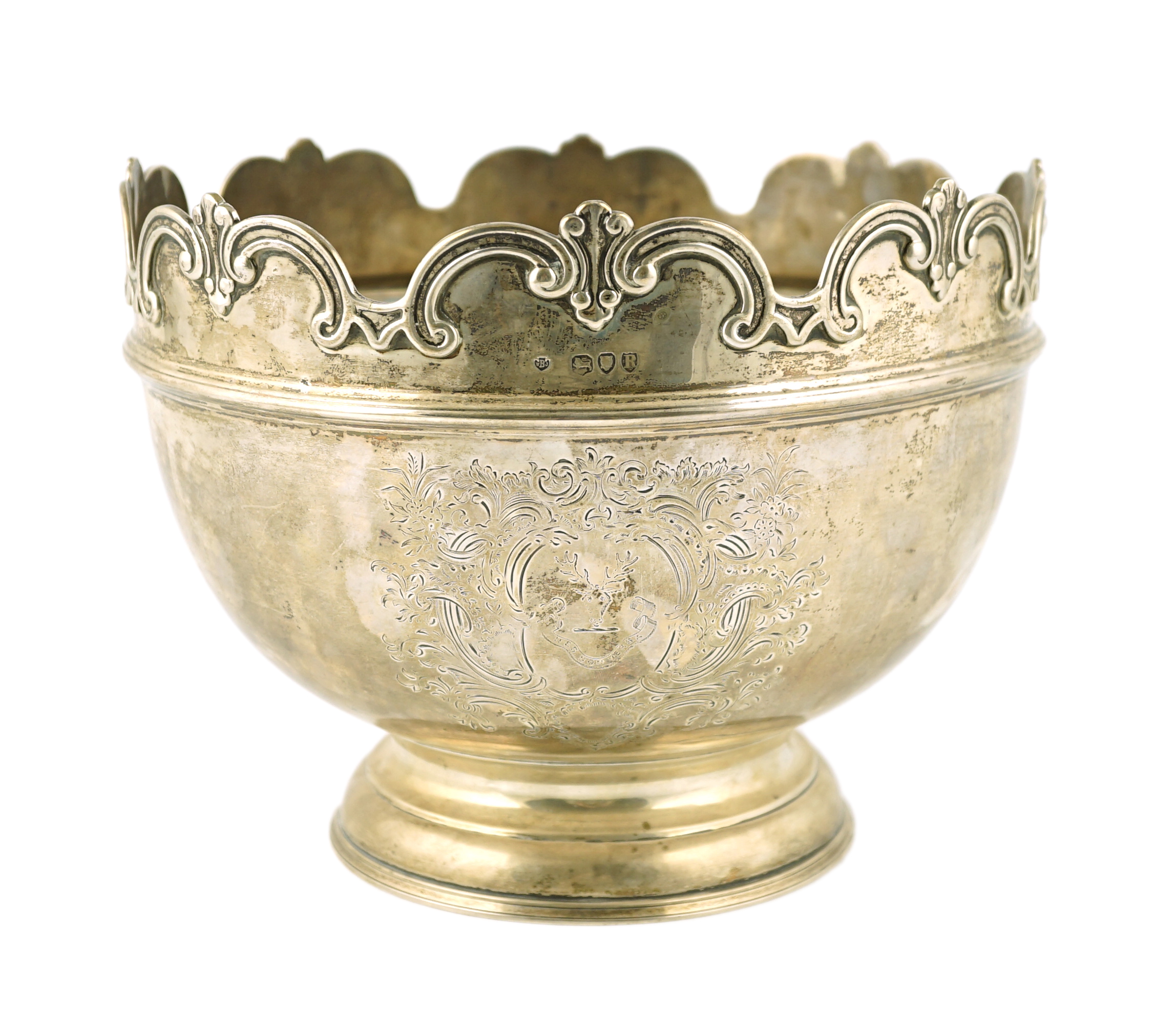A late Victorian silver presentation Monteith by William & John Barnard, with engraved armorial and inscription related to Surgeon Lieutenant Colonel F.P. Lansdown